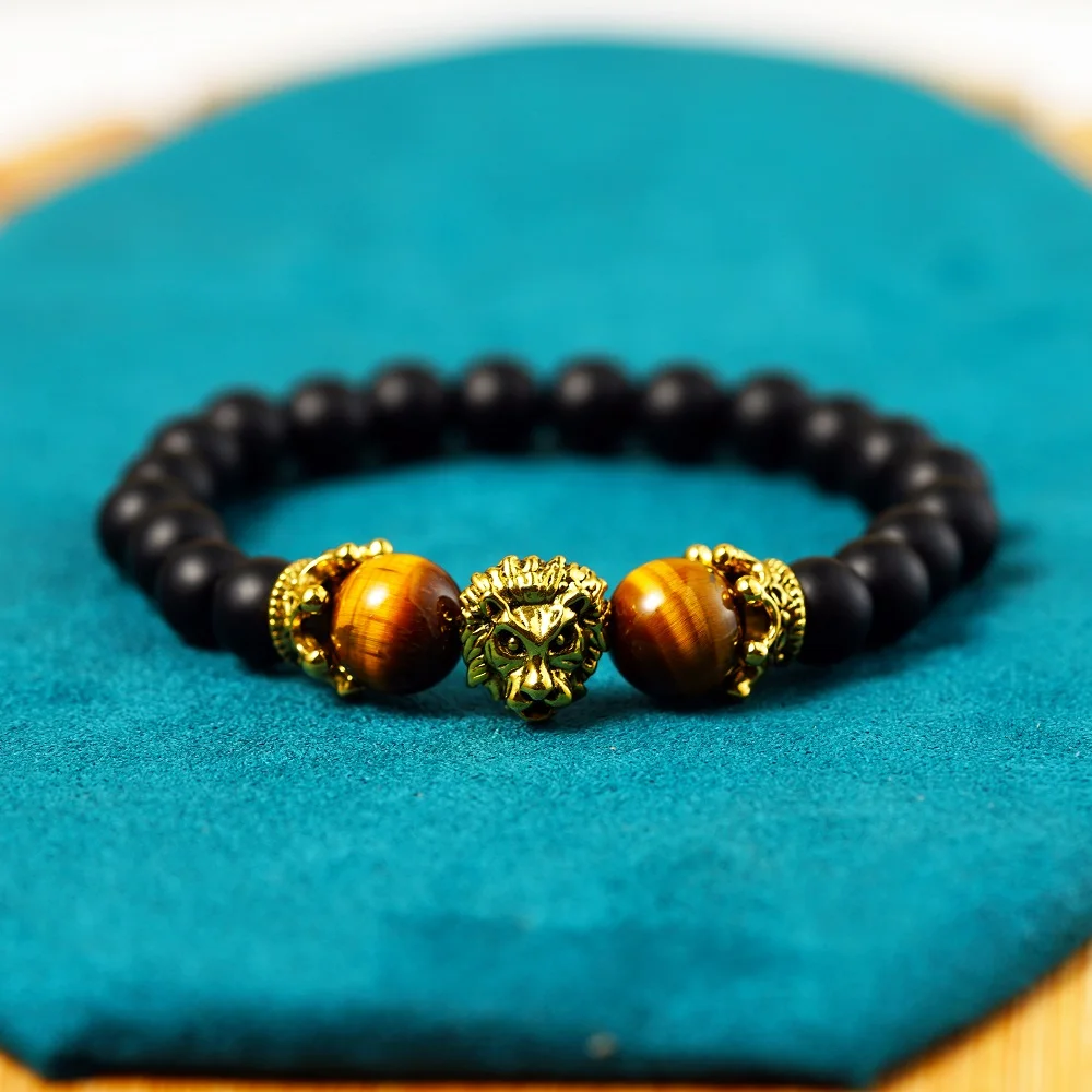 Vintage Crown Lion Head Bracelet Men Fashion Luxury High Quality Tiger Eye Stone Bead Bracelets Jewelry Male Pulseira bileklik | Украшения