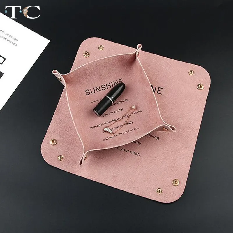 

Nordic Style Pink PU Leather Jewelry Tray Portable Clasp Folding Display Tray Jewelry Ring Bracelet Display Tray Butterfly Gift