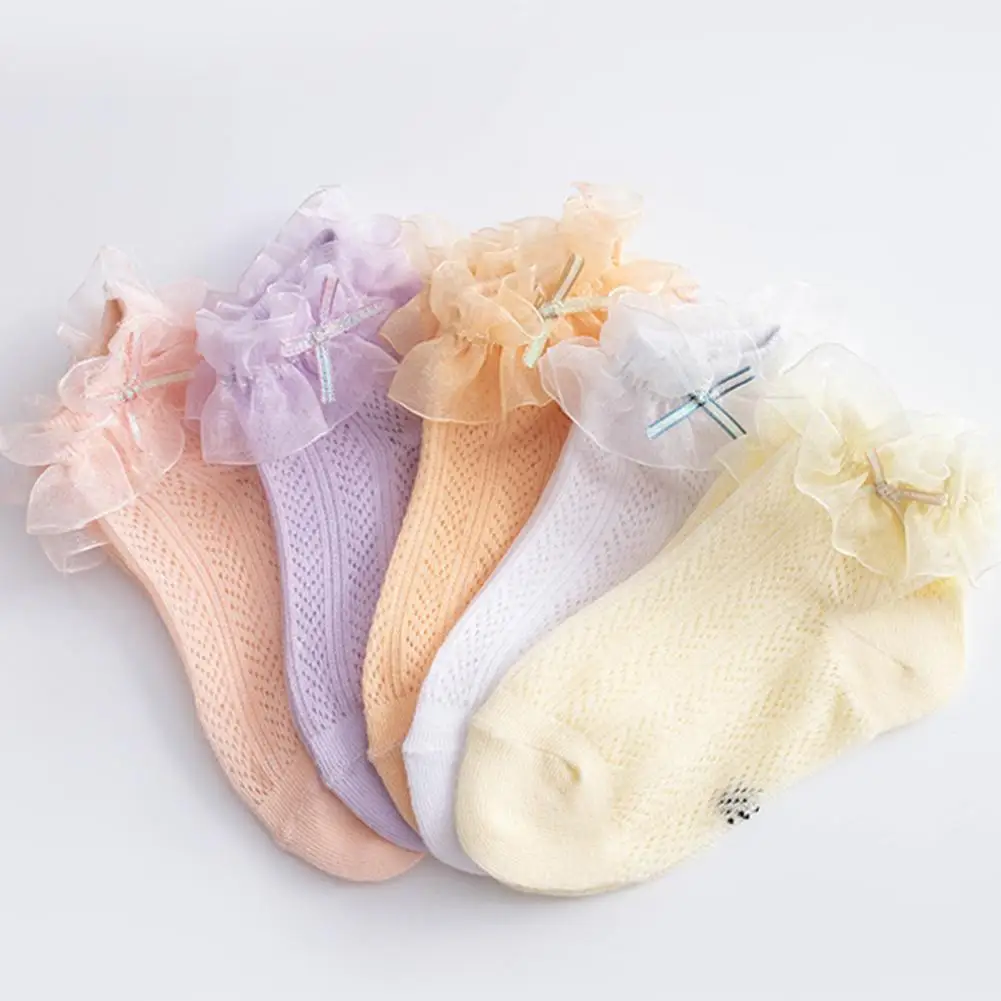 

1 Pair Lace Socks Mesh Design Anti-skid Cotton Baby Girl Ruffle Socks for Dancing Soft Cotton Anti-slip Boat Socks For Girls