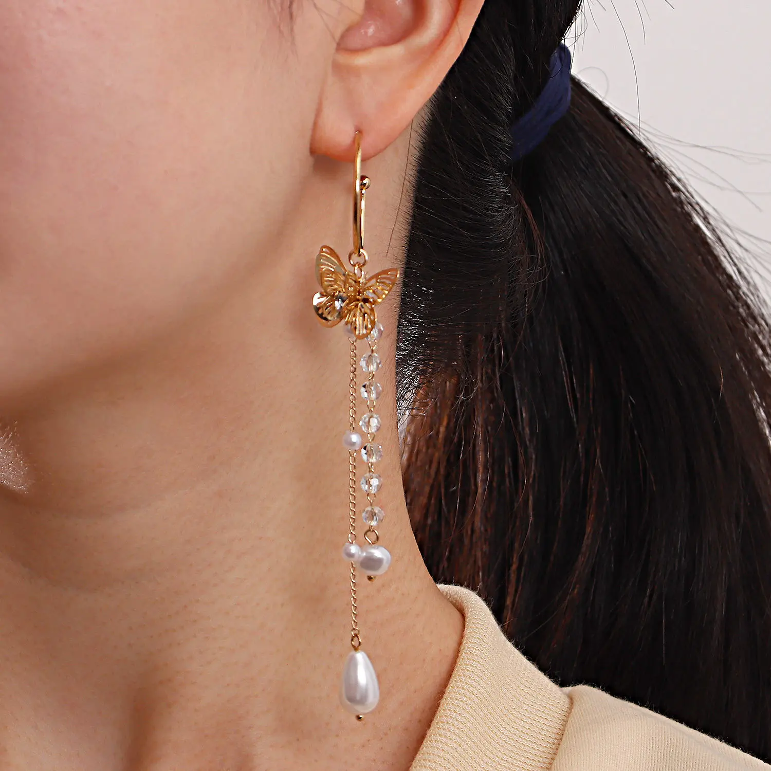 

Imitation Pearls Chain Tassel Earrings for Women Alloy Rhinestone Butterfly Dangle Earring Female 2022 Fashion Jewelry New