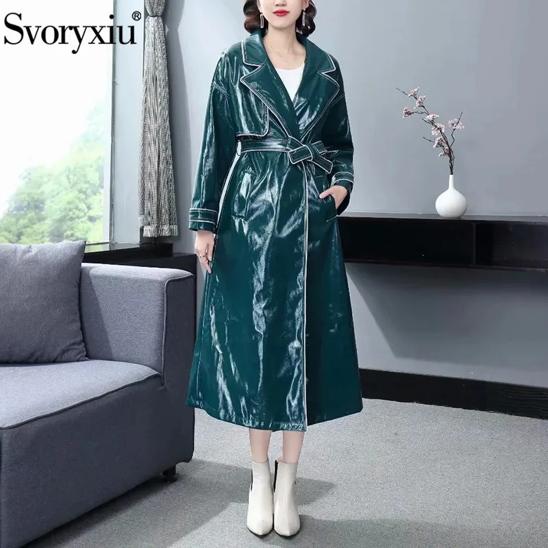 

Женское длинное пальто Svoryxiu, зеленое винтажное пальто с длинным рукавом, ветрозащитная верхняя одежда на осень и зиму