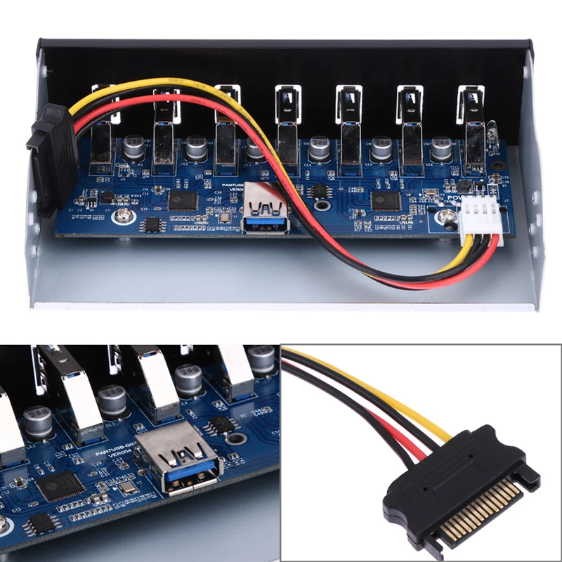 USB 3 0 7 портов 5 25 дюйма металлический usb хаб с передней панелью 15 контактным