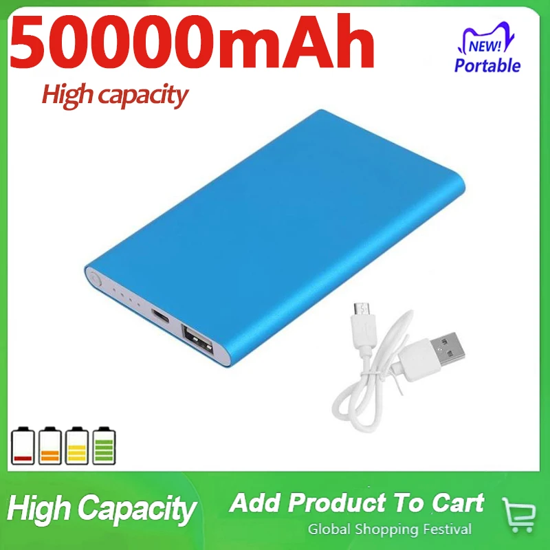 50000mah power bank ultra thin portable charger external battery usb mobile power powerbank charger for xiaomi samsung iphone13 free global shipping