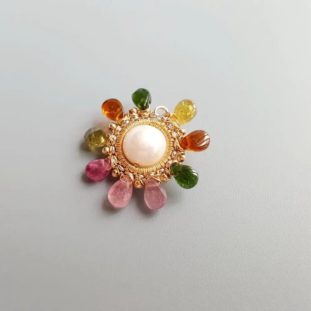 LiiJi Unique Genuine Stone Tourmalines Diopsides Pearl Pendant S925 Sterling Silver Planet Series Handmade Double Color Pendant