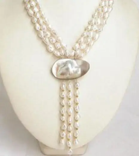 Jewelry Pearl Necklace lustrous 3row baroque white Reborn Keshi pearl necklace Free Shipping |