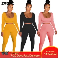 bulk items wholesale lots casual sporty 2piece set women long sleeve crop top stretchy slim pant fall clothes for women suits