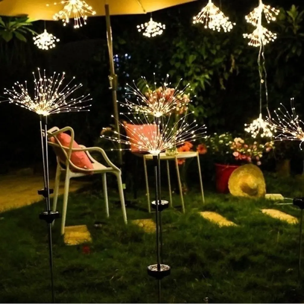 

2pcs Solar Powered Outdoor Grass Globe Dandelion Fireworks Lamp 90/120/150 LED For Garden Lawn Landscape Lamp Holiday Light