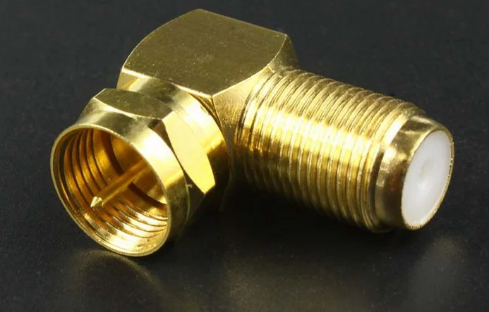 

50pcs Gold plated Copper F Male Plug to F Female Jack Right Angle Adapter 90 Degree Coax TV Connector