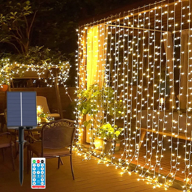 

3X3M Solar Light Garland Curtain Lights Christmas Decoration Outdoor Garden Lights Street Garland New Year Christmas Ornaments