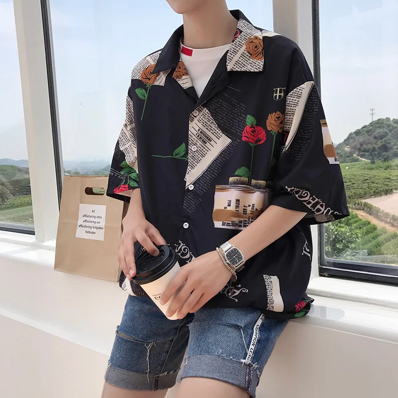

2021 summer men's loose printing fashion trends clothes shirt BF wind short sleeve shirt cotton clothes Camisa Masculina M-XL