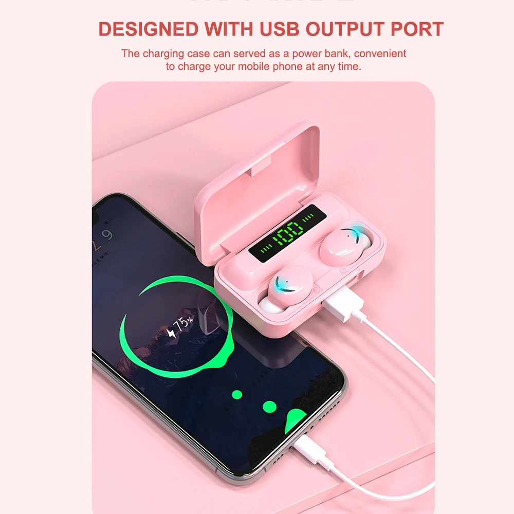 docooler Mini TWS Earbuds BT5.0 True Wireless Headphones Waterproof Sports Headset with Mic LED Display USB Output Power Bank |