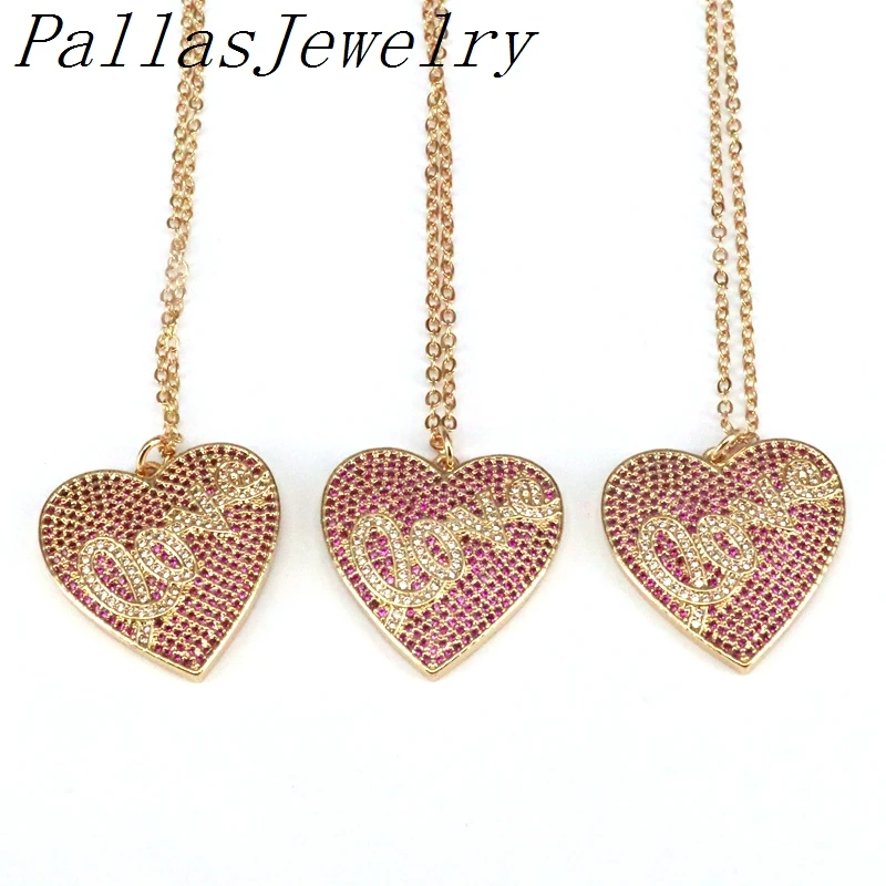 

5Pcs Trendy Rose CZ Love Heart Pendant Necklace, CZ Heart Pendant Charm Necklace Jewelry