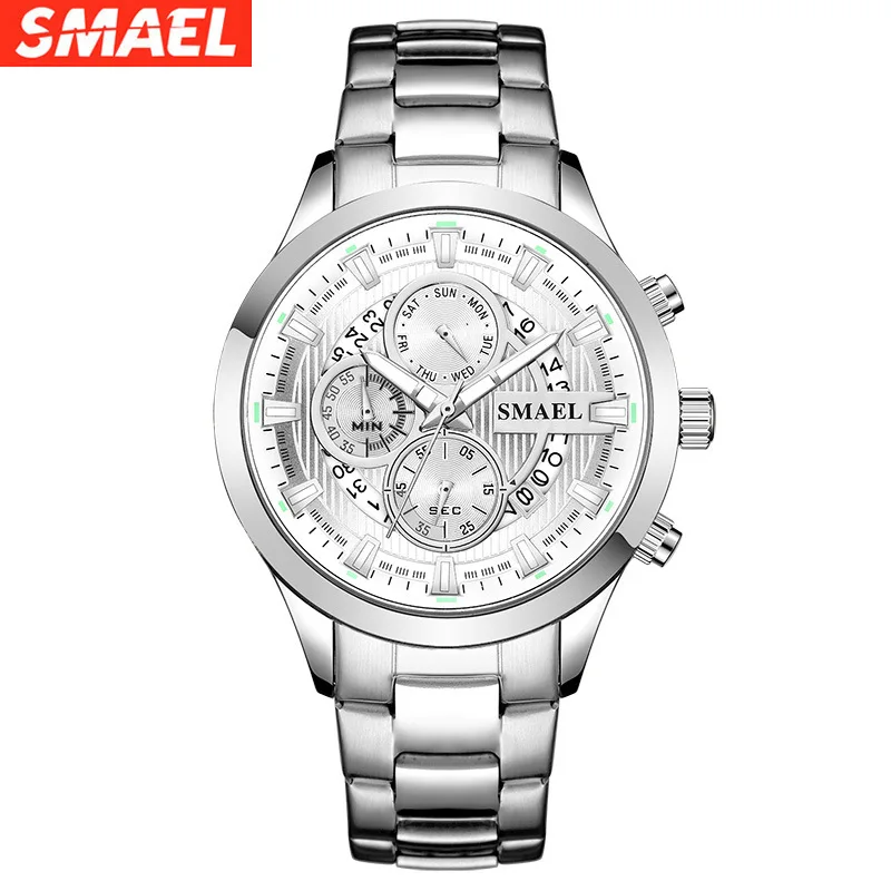 

Double Inserts Calendar Three-Eye Trend Steel Belt Business Men's Waterproof Quartz Watch watches luxury