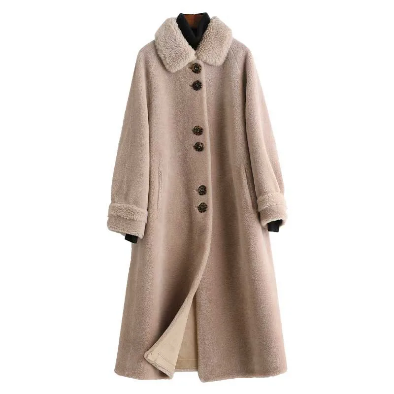 Wool Blend Fur Coat Autumn Winter Women Outerwear Overcoat LF2156