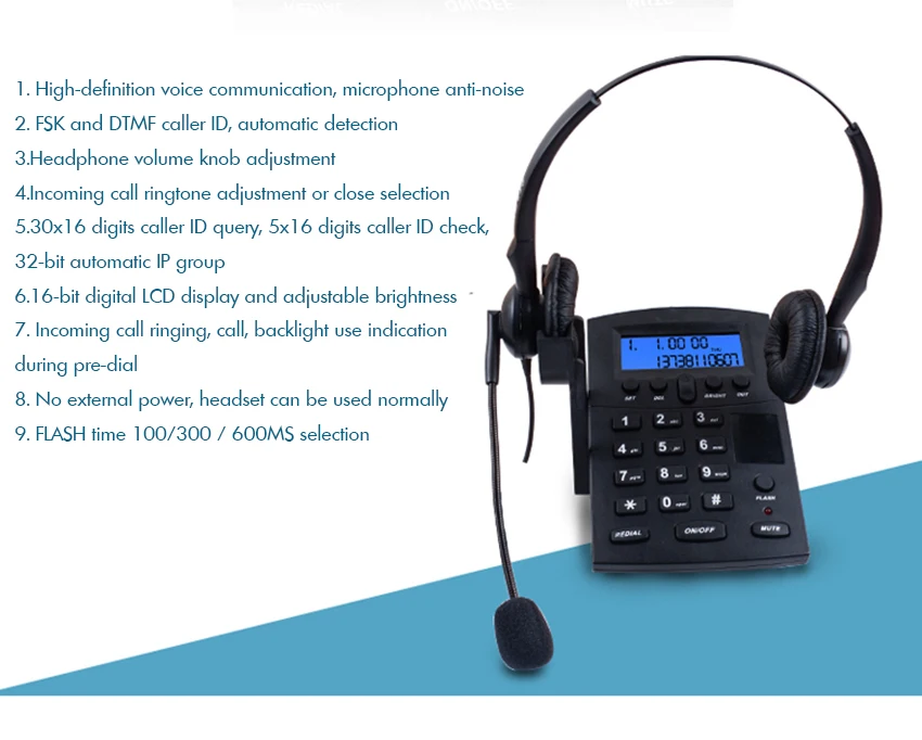 Проводной телефонный колл-центр Dialpad гарнитура телефон с FSK и DTMF АОН и повторный набор номера, регулируемая ЖК-яркость и громкость