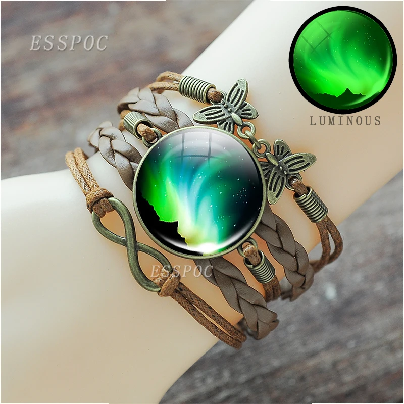 Светящиеся стеклянные коричневые кожаные браслеты ручной работы для женщин