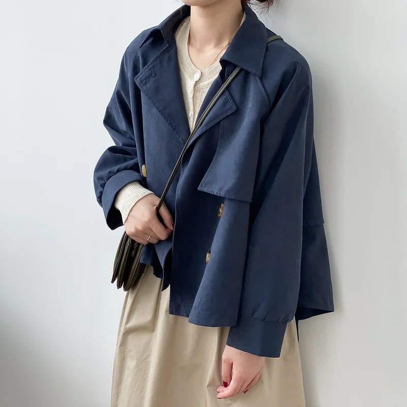 

Women Windbreaker Korean Fashion Fall 2021 Clothing Office Lady Spring/Autumn Polyester Wide-waisted Solid Elegant Trench Coat