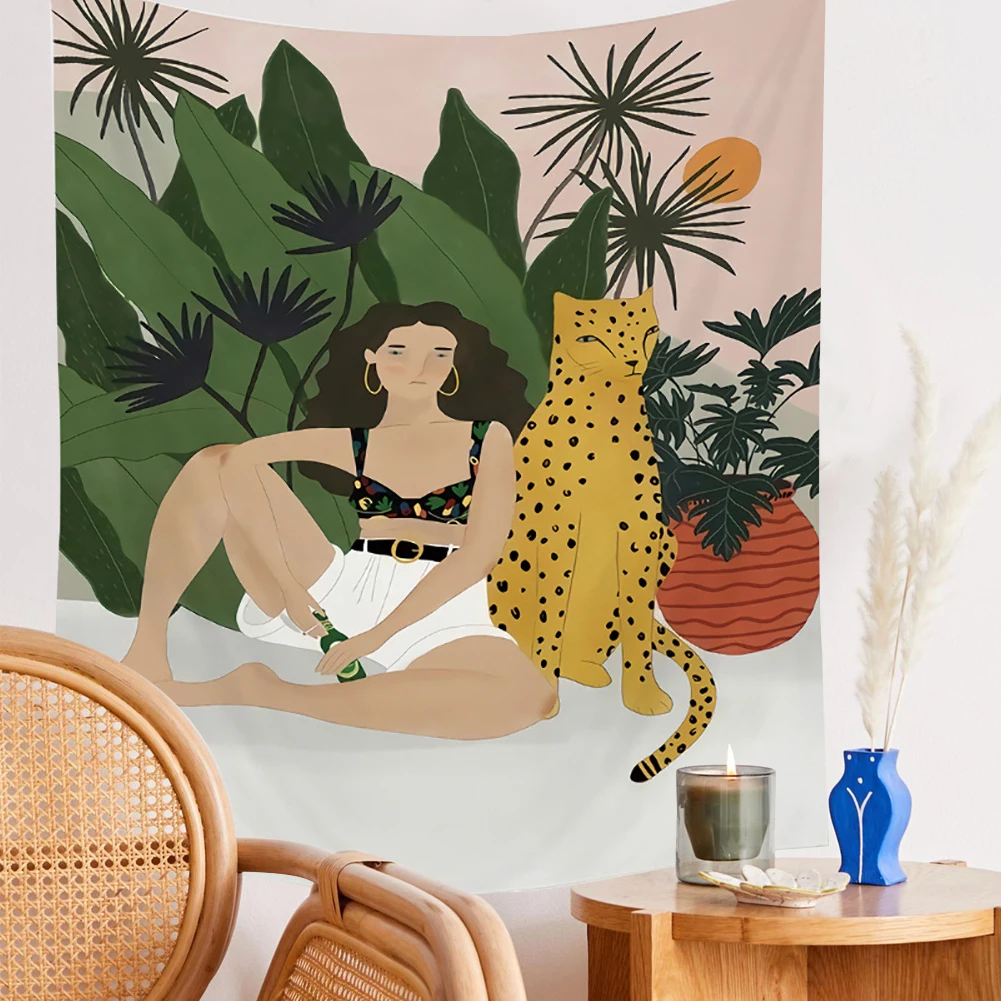 

Animal Series Wall Tapestry Nordic INS Hanging Tapestry Background Cloth Boho Decor Wall Cloth Tapestry Jungle Tiger Girl