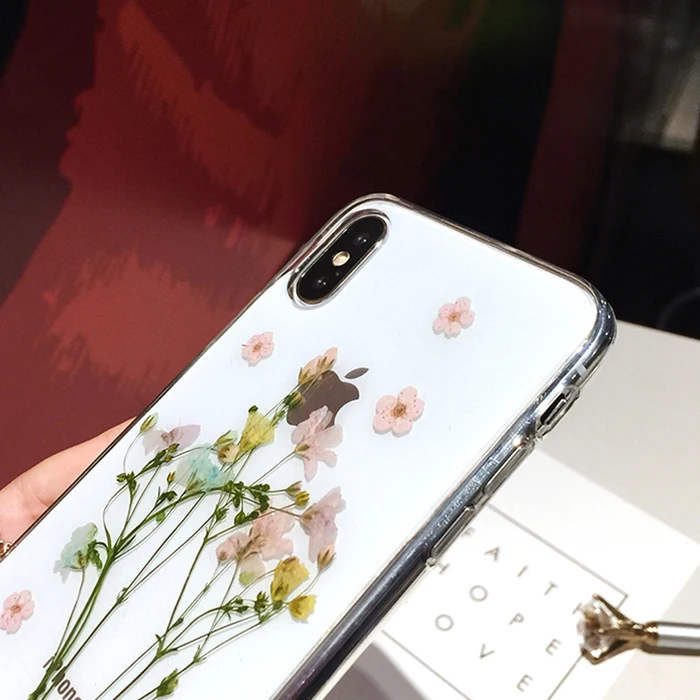 OnePlant настоящий высушенный чехлы с цветочным принтом для iPhone XS чехол для MAX XR ручная работа Прозрачная мягкая задняя крышка для iPhone 6 6S 7 8 Plus X чехол для телефона