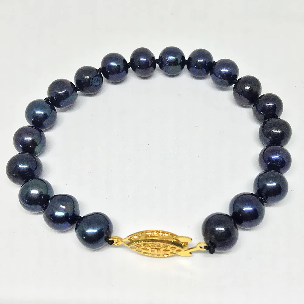 Натуральный черный пресноводным культивированным жемчугом 7-8 8-9 мм прибл Круглый