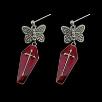 gothic jewelry red coffin earrings punk aesthetic butterfly earrings for women harajuku fashion egirl accessories wholesale