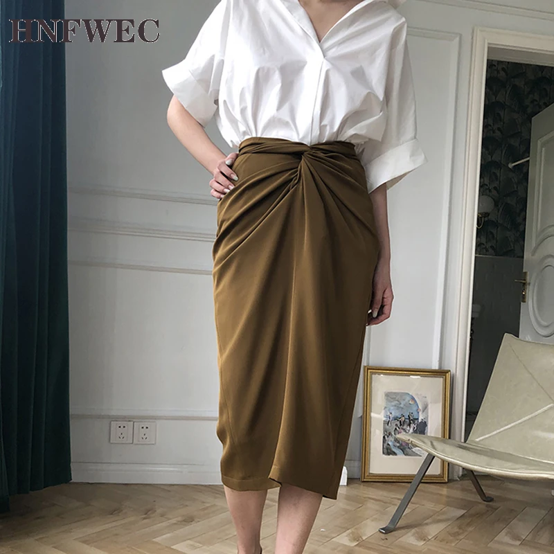 

2020 spring summer new high quality Pleated high waist stretch vintage tight skirt famale tide temperament skirt T004
