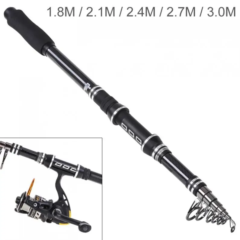 

1.8m/2.1m/2.4m/2.7m/3.0m Carbon Fiber Telescopic Fishing Rod Short Sea Rods Ultra Light Travel Spinning Casting Lure Pole