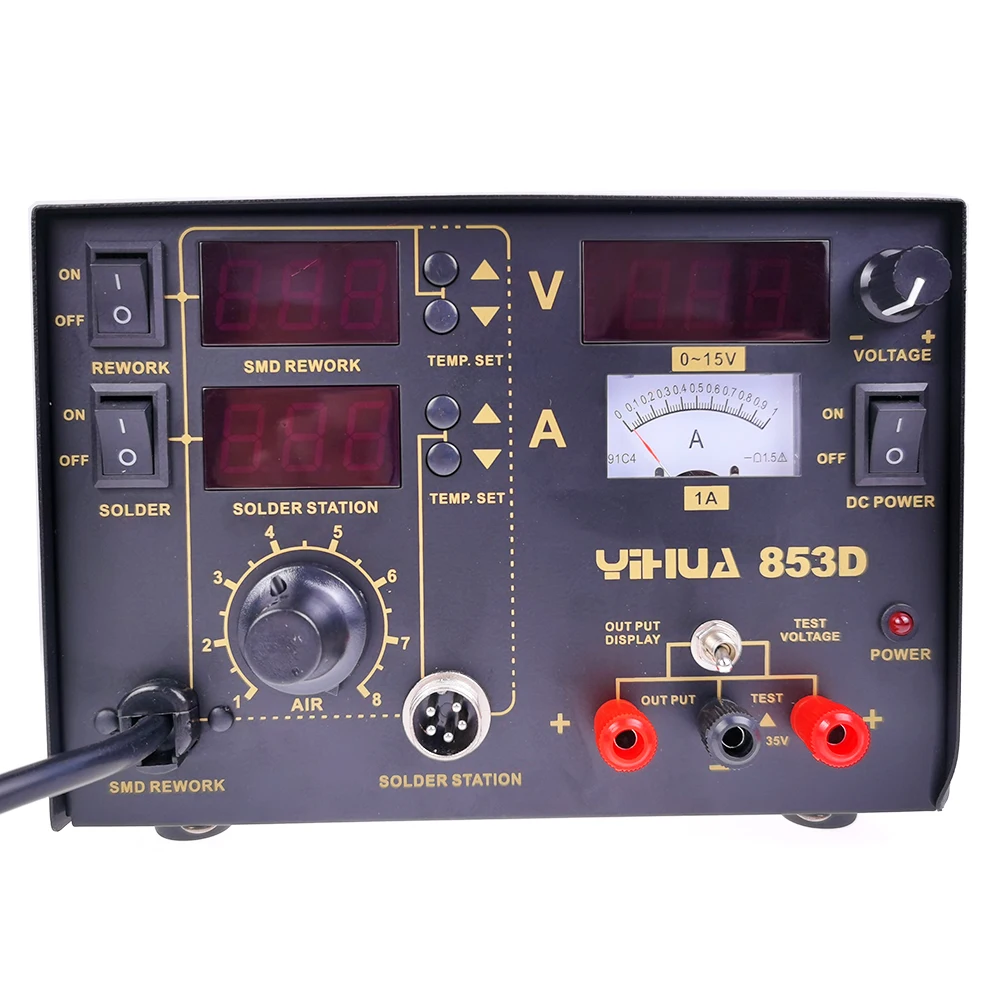

YIHUA-853d установка для сварки горячим воздухом Настольный светильник три-в-одном горячий воздух сварочный стол с источника питания 30V 5A AC220V/110V