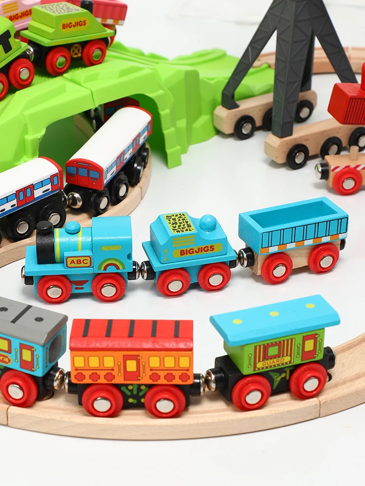 Деревянный магнитный поезд детские Ранние развивающие игрушки модель DIY трек