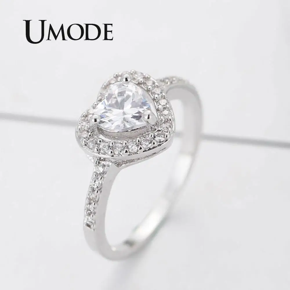 UMODE подлинные трендовые кольца с камнями в форме сердца для женщин и девочек, роскошные брендовые Свадебные Кольца для девушек, ювелирные изделия для помолвки, подарок UR0598