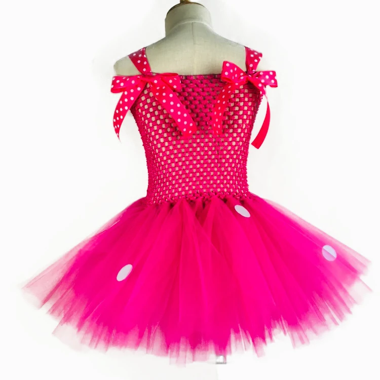 Lovely Baby Pink Mickey Cartoon Tutu Dress Girls Crochet with White Dots and Hairbow Children Birthday Party Costume | Детская одежда и