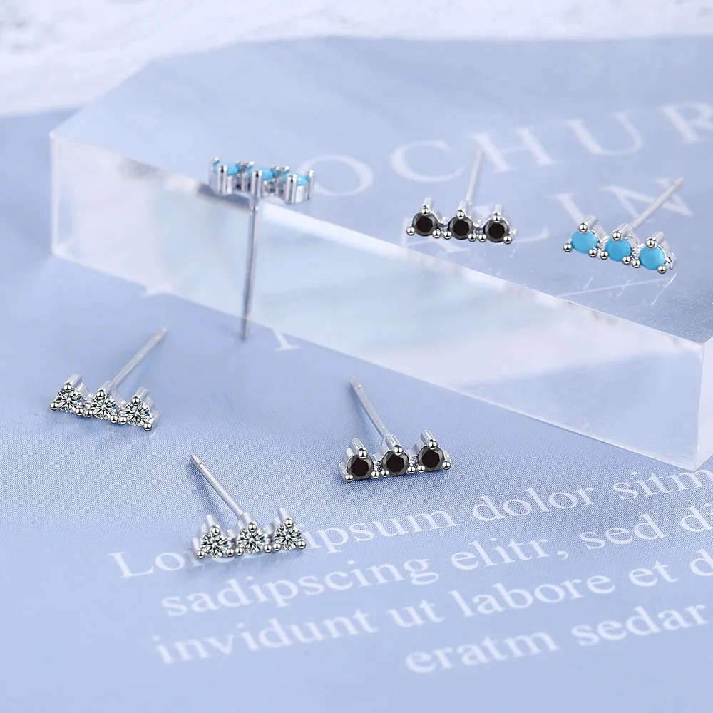 

V-448 Row of diamond earrings blue pine zirconium diamond temperament simple female small ear jewelry