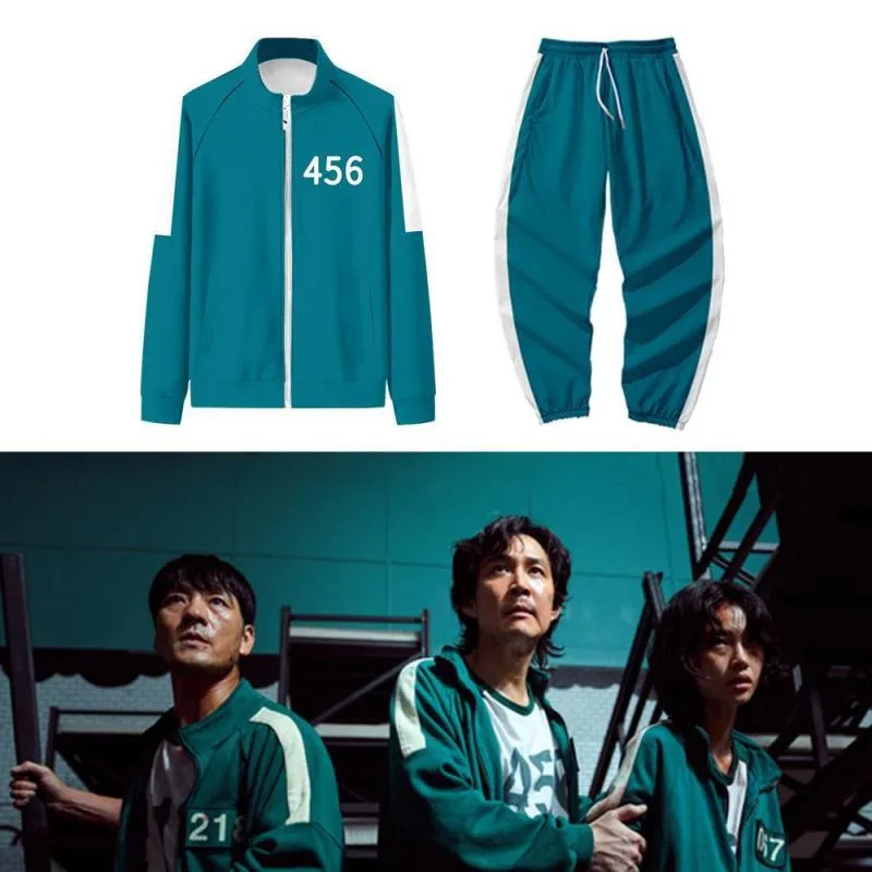 

Squid Game Jacket Trouser Suit Male Protagonist Park Hae-soo 456 Print The Same Sportswear Autumn Stand-up Collar Zipper Sweater