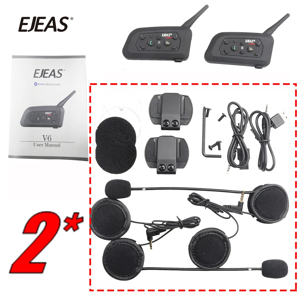 QPLOVE ejeas 2 комплекта V6 Pro мотоциклетный домофон 4 аксессуары динамик 1200 м Bluetooth