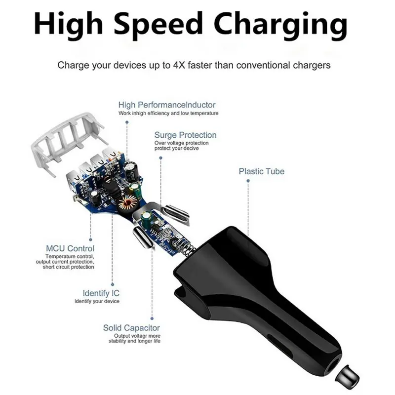 

TQUQ 35W 4 Ports Car Mobile Phone Charger Quick Charge QC3.0 USB Fast Car USB Charger For Samsung Xiaomi iPhone