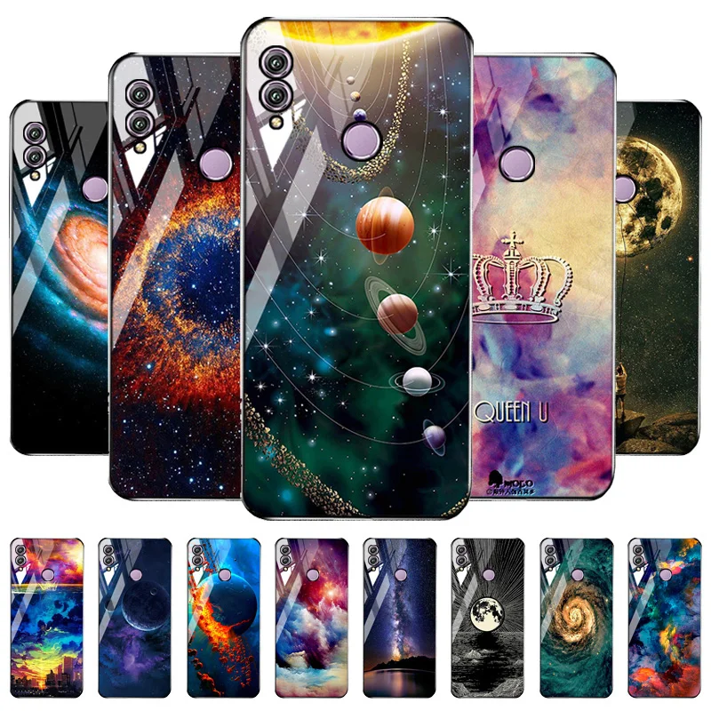 

For Huawei Nova 5T Case Star Sky Glass Cover For Honor 8X Play 8A 3 Note 10 X10 Max View 30 20 Tempered Glass Case Honor8X 8S 8C
