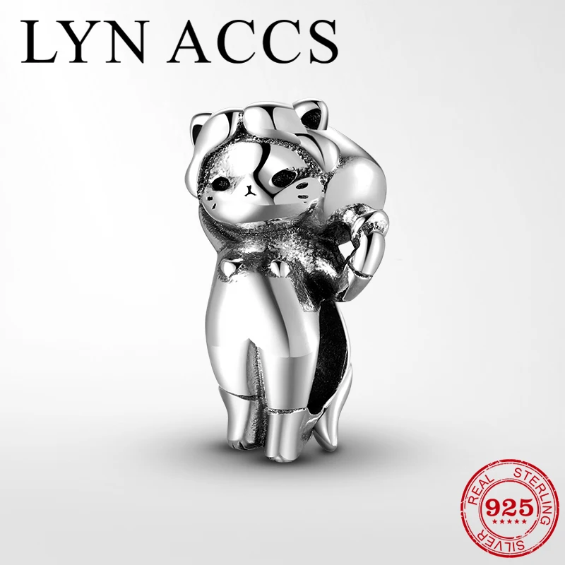 Creative sculpture series Cute cat holding a jar 925 Silver Metal Beads Charms for Jewelry Making fits Original DIY Bracelets | Украшения и
