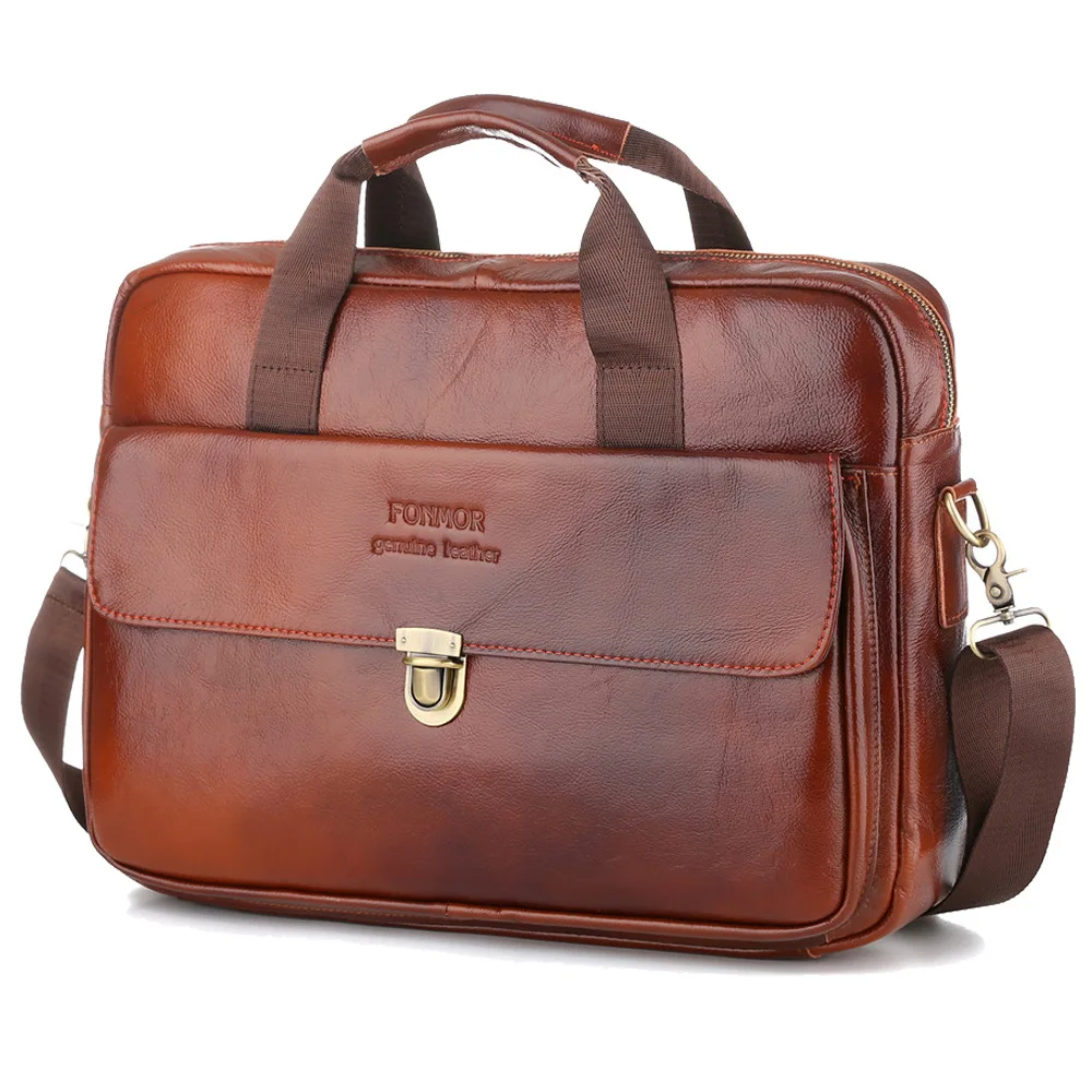 Weysfor Genuine Leather Men Briefcase Business Handbag Shoulder Messenger Bags Work 14 Inch Laptop Bag Hombre Bolsa Masculina
