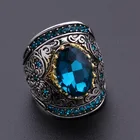 Модное женское кольцо в европейском стиле, классическое винтажное обручальное кольцо с голубыми кристаллами для подруги, вечерние, подарок