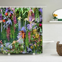 simulation green plant vine printed fabric shower curtains bathroom curtain bath screen waterproof products home decor with hook
