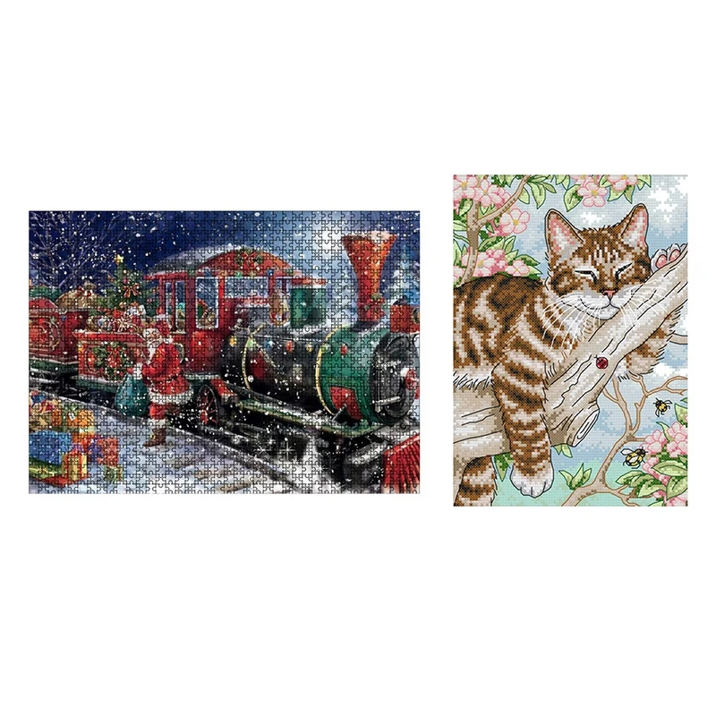 

Новый рождественский пазл-Пазл 1000 шт., пазл для всей семьи и 1 комплект, наборы для вышивки крестиком, ленивый кот на дереве 11CT