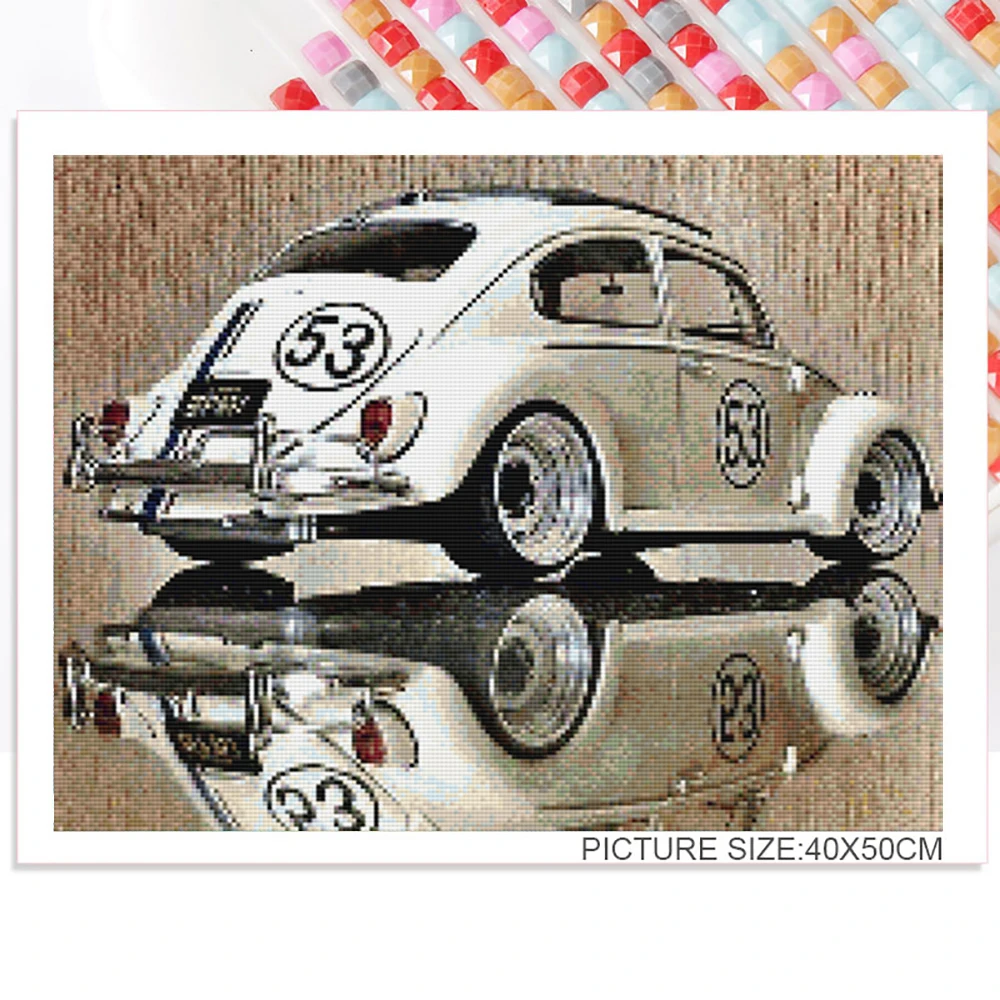 Алмазная 5d картина сделай сам вышивка с белым автомобилем крестиком квадратная