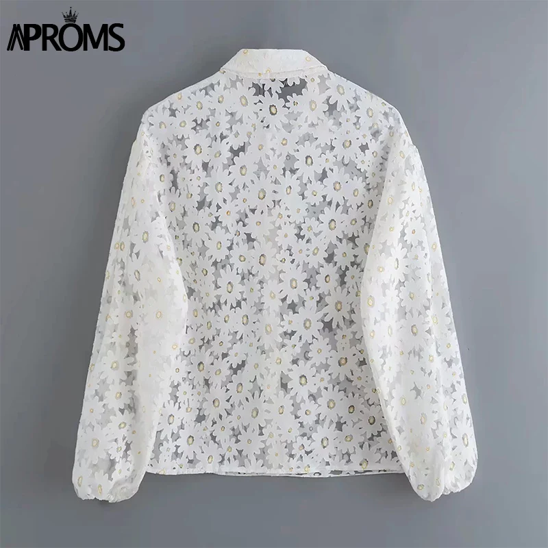 Новая Элегантная сексуальная прозрачная блузка с подсолнухом Женская Осенняя