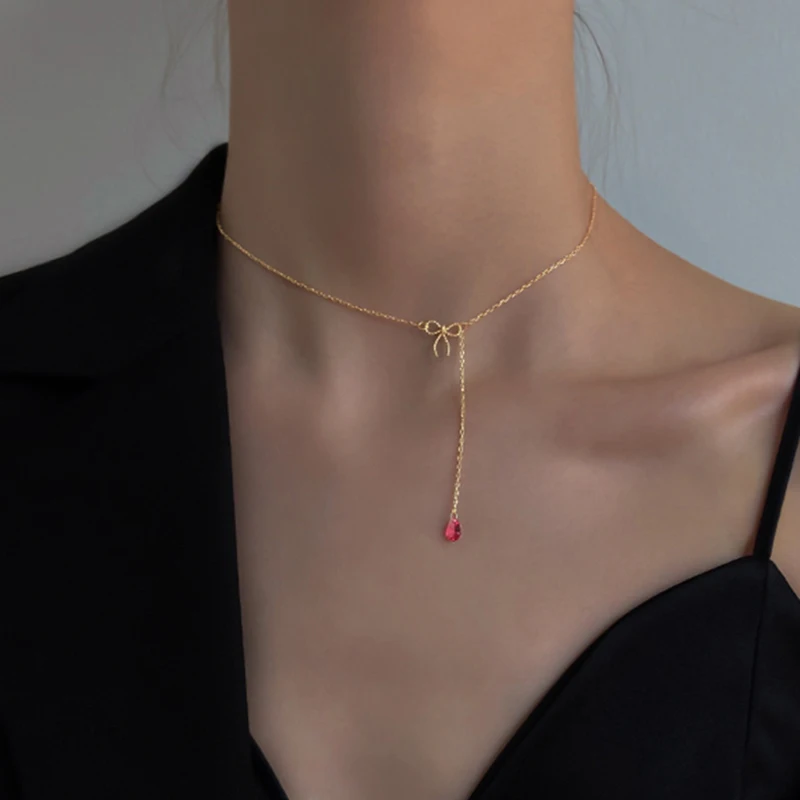 

925 Silver Y Necklace Boho Bowknot Jewelry Minimalism Pendant Chocker Kolye Vintage Collier Bijoux Femme Women Necklace