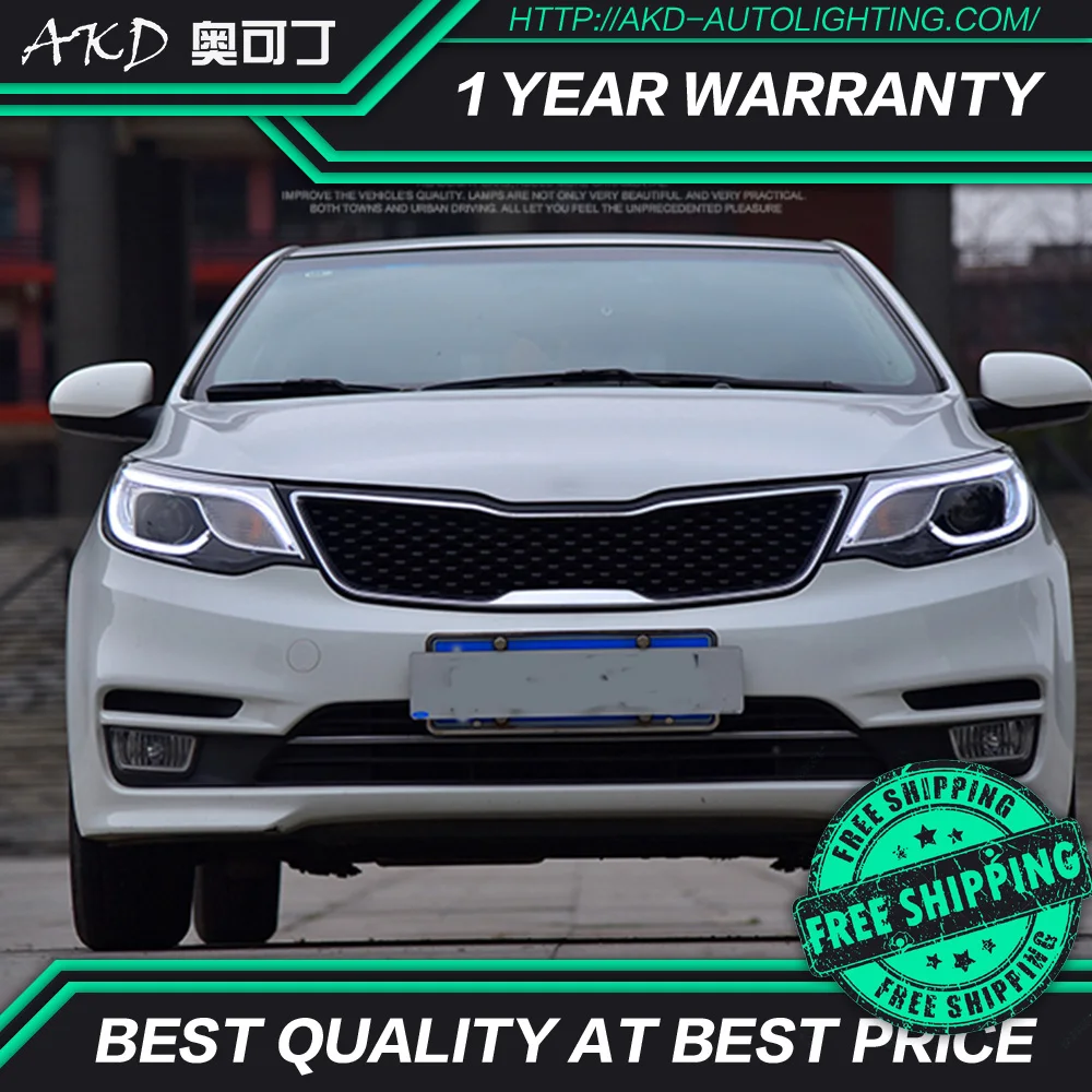 AKD tuning cars Headlight For KIA K2 RIO 2011-2014 Headlights LED DRL Running lights Bi-Xenon Beam Fog angel eyes Auto | Автомобили и