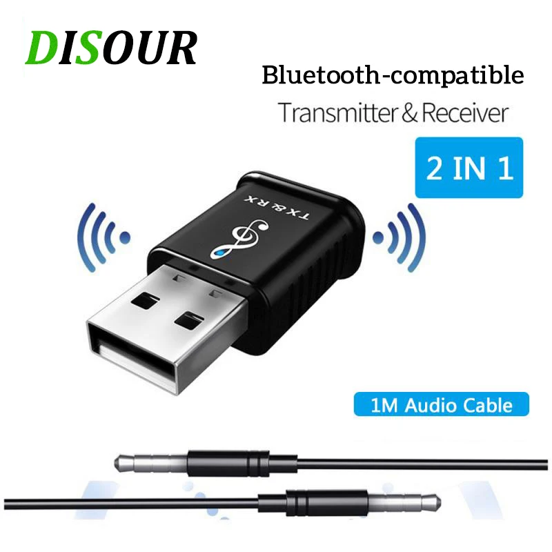 

DISOUR 2 in 1 BT 5.0 Transmitter Receiver Mini 3.5mm AUX Stereo Wireless Bluetooth-compatible Adapter For TV PC Headphones Car