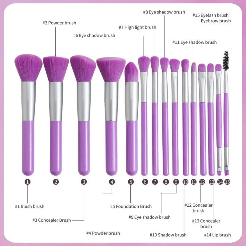 

Fluorescent Handle Series Makeup Brushes Fashion Full Set Eye Face Makeup Tools Suit For Beginner 15pcs