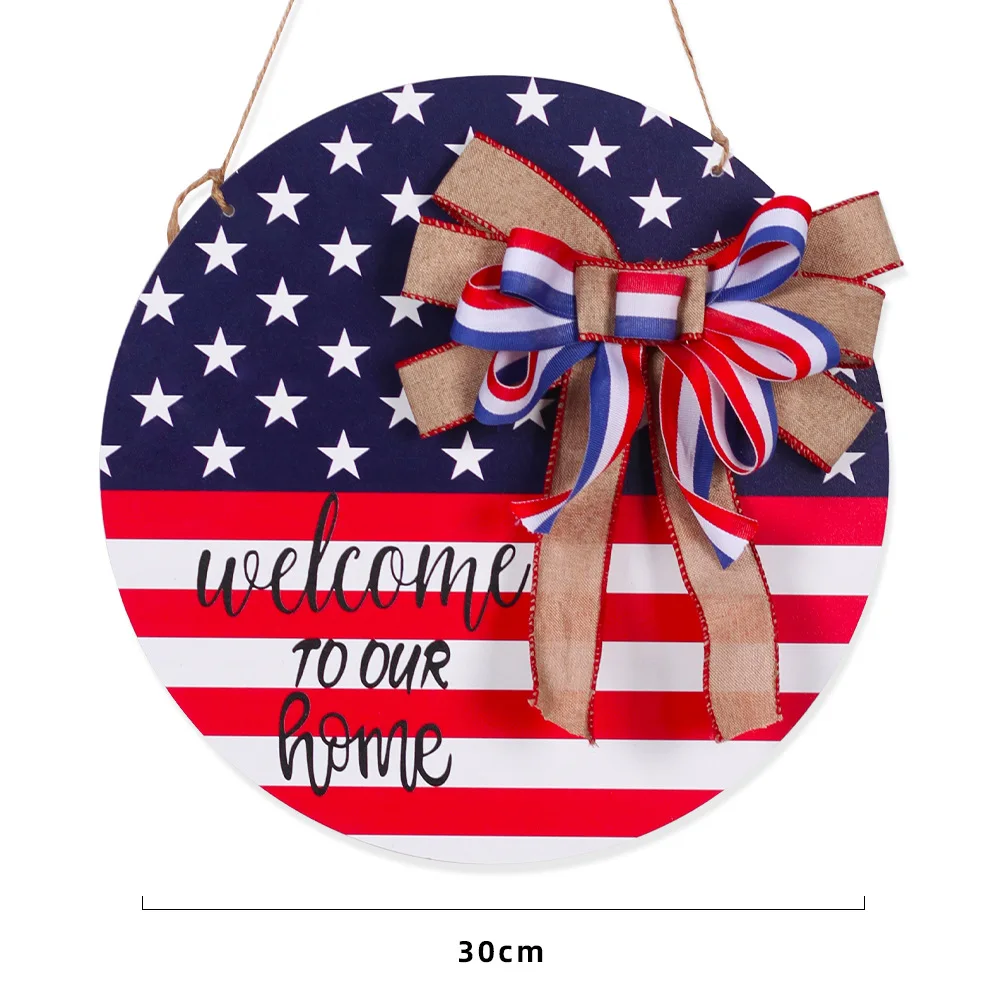 

American Round Wooden Door Sign Independence Day Bow Ties Wall Hanger Room Front Door Welcome To Our Home Decoration Accessories