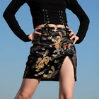 Китайский Стиль облегающее короткое платье; Мини-юбка с принтом; Повседневная черная юбка с завышенной талией для девочек Разделение сторона юбки-карандаш, женские платья в ретро стиле