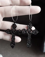 goth large detailed cross black hoop earrings gothic punk jewellery fashion gorgeous statement women rock jewelry gift
